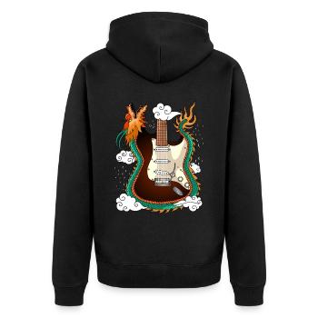 Dragon Rock E-Gitarre - Unisex Premium Bio Zip Hoodie - Schwarz - Hinten - Nico (187cm)