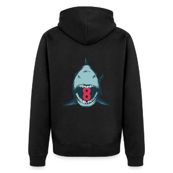 Megalodon Hai 8th birthday 8 years Megalodon - Unisex Premium Organic Zip Hoodie - black - Back - Nico (187cm)