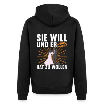 Junggesellenabschied Junggeselle Polterabend - Unisex Premium Bio Zip Hoodie - Schwarz - Hinten - Nico (187cm)