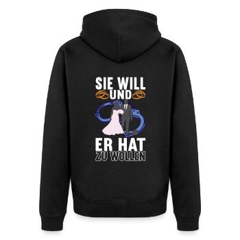 Junggesellenabschied Junggeselle Polterabend - Unisex Premium Bio Zip Hoodie - Schwarz - Hinten - Nico (187cm)
