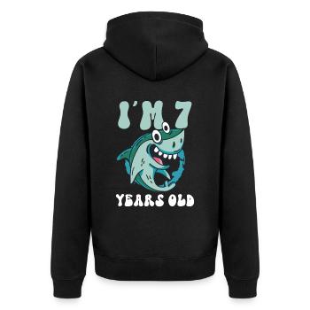 Ce petit chasseur de mégalodon a 7 ans - - Veste à capuche bio Premium Unisexe - noir - Dos - Nico (187cm)