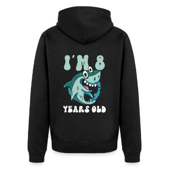 Ce petit chasseur de mégalodon a 8 ans - - Veste à capuche bio Premium Unisexe - noir - Dos - Nico (187cm)