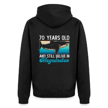 70 years old and still believe in megalodons - Unisex Premium Organic Zip Hoodie - black - Back - Nico (187cm)
