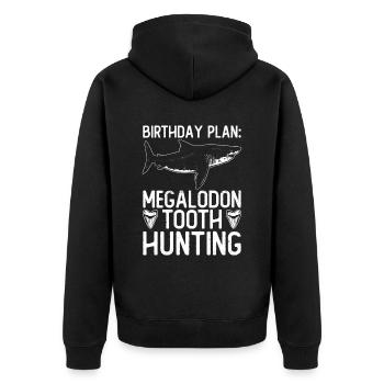 Geburtstagsplan Megalodon-Zahnjagd - Megalodon Hai - Unisex Premium Bio Zip Hoodie - Schwarz - Hinten - Nico (187cm)