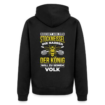 Stockmeissel König Volk Biene Imker Bienenzüchter - Unisex Premium Bio Zip Hoodie - Schwarz - Hinten - Nico (187cm)