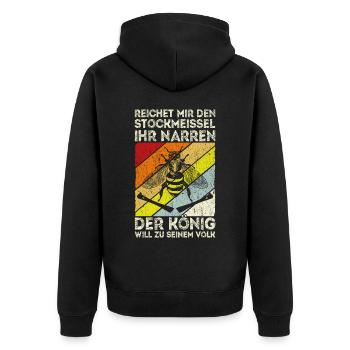 Stockmeissel König Volk Biene Imker Bienenzüchter - Unisex Premium Bio Zip Hoodie - Schwarz - Hinten - Nico (187cm)