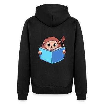Löwe Lesebuch - Unisex Premium Bio Zip Hoodie - Schwarz - Hinten - Nico (187cm)