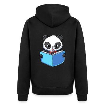 Panda Lesebuch - Unisex Premium Bio Zip Hoodie - Schwarz - Hinten - Nico (187cm)