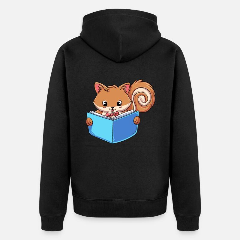 Eichhörnchen Lesebuch - Unisex Premium Bio Zip Hoodie - Schwarz