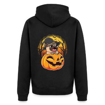 Pug and Pumpkin Halloween Dog - Unisex Premium Organic Zip Hoodie - black - Back - Nico (187cm)