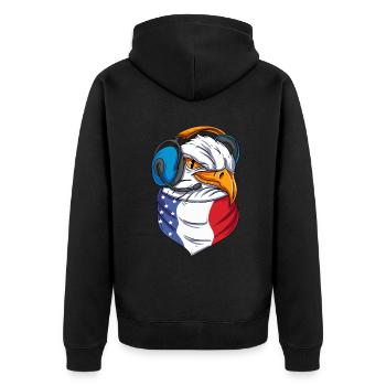 US Adlerkopf - Unisex Premium Bio Zip Hoodie - Schwarz - Hinten - Nico (187cm)