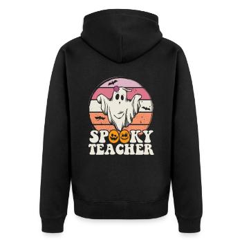 Teacher Halloween Ghost Spooky Teacher - Unisex Premium Organic Zip Hoodie - black - Back - Nico (187cm)