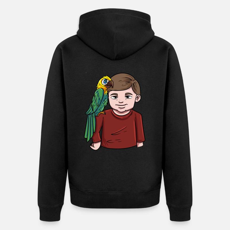 Junge mit Papagei - Unisex Premium Bio Zip Hoodie - Schwarz
