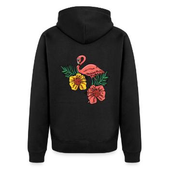 Rosa Flamingo - Unisex Premium Bio Zip Hoodie - Schwarz - Hinten - Nico (187cm)