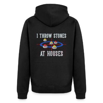 I Throw Stones At Houses Funny Curling - Unisex Premium Bio Zip Hoodie - Schwarz - Hinten - Nico (187cm)