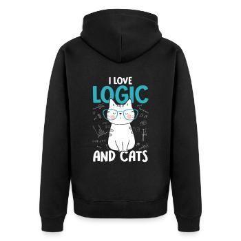 I love cats - logic - Unisex Premium Organic Zip Hoodie - black - Back - Nico (187cm)