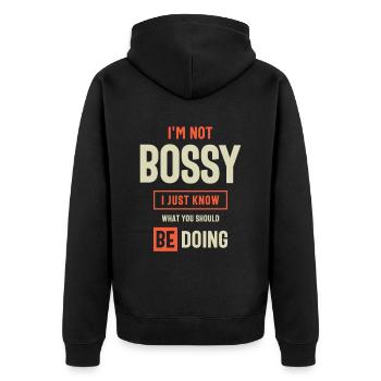 Ich bin nicht herrisch komisch sarkastisch - Unisex Premium Bio Zip Hoodie - Schwarz - Hinten - Nico (187cm)