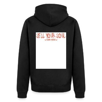 Unterschreibe mein Shirt Verkaufe deine Seele - Unisex Premium Bio Zip Hoodie - Schwarz - Hinten - Nico (187cm)