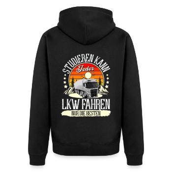 LKW Fahrer - Unisex Premium Bio Zip Hoodie - Schwarz - Hinten - Nico (187cm)