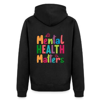 Mental Health Matters Break the Stigma - Unisex Premium Organic Zip Hoodie - black - Back - Nico (187cm)