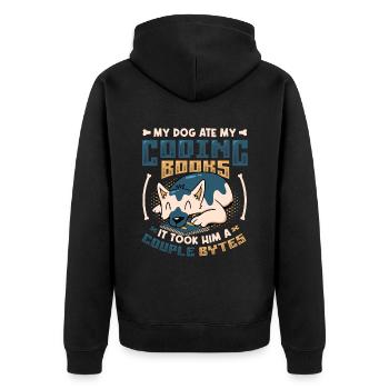 Dog Bytes Code Computer Joke Programming - Unisex Premium Organic Zip Hoodie - black - Back - Nico (187cm)