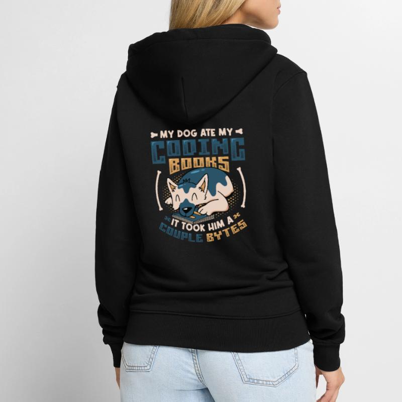 Dog Bytes Code Computer Joke Programming Unisex Premium Organic Zip Hoodie
