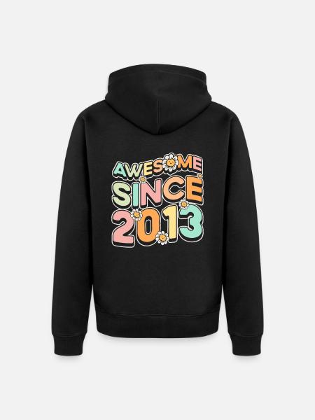 Fantastic Since 2013 Flower Theme - Unisex Premium Organic Zip Hoodie - black