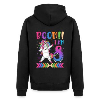 Boom!! Ich Bin 8, Buntes Lustiges Einhorn 8. - Veste à capuche bio Premium Unisexe - noir - Dos - Nico (187cm)