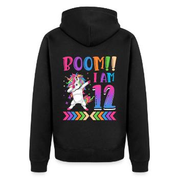 Boom!! Ich Bin 12, Buntes Lustiges Einhorn 12. - Veste à capuche bio Premium Unisexe - noir - Dos - Nico (187cm)