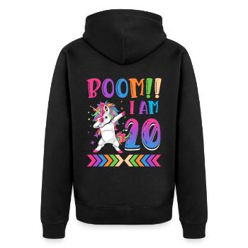 Boom!! Ich Bin 20, Buntes Lustiges Einhorn 20. - Unisex Premium Organic Zip Hoodie - black - Back - Nico (187cm)