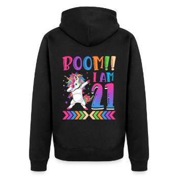Boom!! Ich Bin 21, Buntes Lustiges Einhorn 21. - Veste à capuche bio Premium Unisexe - noir - Dos - Nico (187cm)