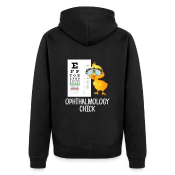 Ophthalmology chick, optician, Ophthalmology - Unisex Premium Bio Zip Hoodie - Schwarz - Hinten - Nico (187cm)