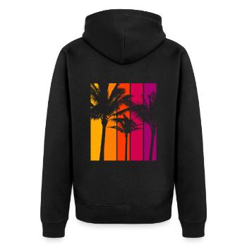 Vintage Palm Trees Beach Sunset - Unisex Premium Organic Zip Hoodie - black - Back - Nico (187cm)