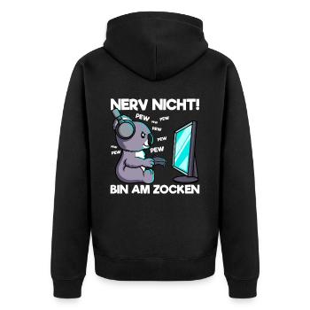 Nerv nicht bin am Zocken Gaming Koala - Unisex Premium Bio Zip Hoodie - Schwarz - Hinten - Nico (187cm)