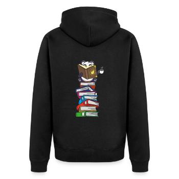 Panda Liest Buch Leseratte Bücherwurm Kaffee - Unisex Premium Bio Zip Hoodie - Schwarz - Hinten - Nico (187cm)