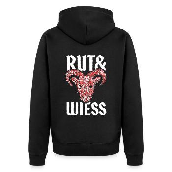 Geißbock Rut un Wiess Kölsch Köln Kölle Karneval - Unisex Premium Bio Zip Hoodie - Schwarz - Hinten - Nico (187cm)