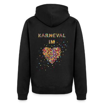 Karneval im Herzen Fastelovend Konfetti Jeck - Unisex Premium Bio Zip Hoodie - Schwarz - Hinten - Nico (187cm)