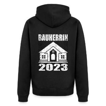 Bauherrin geschenk - Bauherrin 2023 - Unisex Premium Bio Zip Hoodie - Schwarz - Hinten - Nico (187cm)