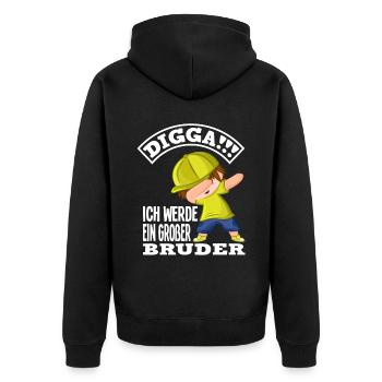 Sohn Nachwuchs Geburt Bruder - Unisex Premium Bio Zip Hoodie - Schwarz - Hinten - Nico (187cm)