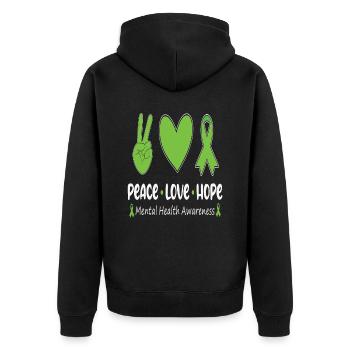 Peace Love Hope Mental Health Awareness Let'S - Unisex Premium Organic Zip Hoodie - black - Back - Nico (187cm)