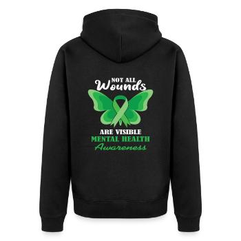 Nicht alle Wunden sind sichtbar für die psychische Gesundheit - Unisex Premium Bio Zip Hoodie - Schwarz - Hinten - Nico (187cm)
