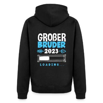 Nachwuchs Sohn Großer Bruder 2023 - Unisex Premium Bio Zip Hoodie - Schwarz - Hinten - Nico (187cm)