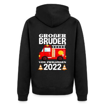 Großer Bruder Von Zwillingen 2022 Feuerwehr - Unisex Premium Bio Zip Hoodie - Schwarz - Hinten - Nico (187cm)