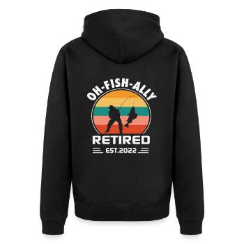 Officially Retired 2022 Retirement Fishing Fisher - Unisex Premium Organic Zip Hoodie - black - Back - Nico (187cm)