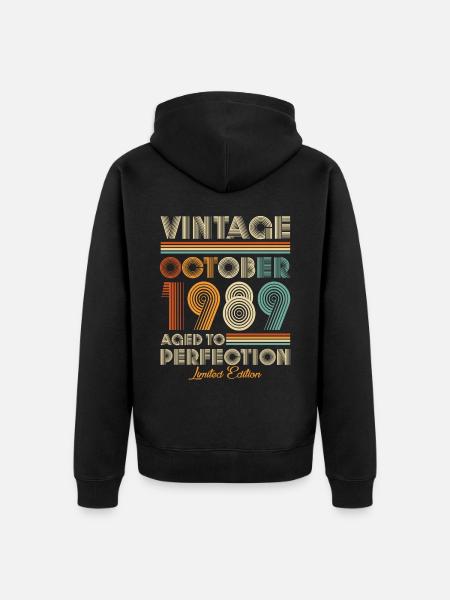 Vintage Aged To Perfection Oktober 1989 - Unisex Premium Bio Zip Hoodie - Schwarz