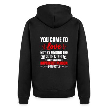 Valentins Tag Beziehung Liebes Spruch - Unisex Premium Bio Zip Hoodie - Schwarz - Hinten - Nico (187cm)