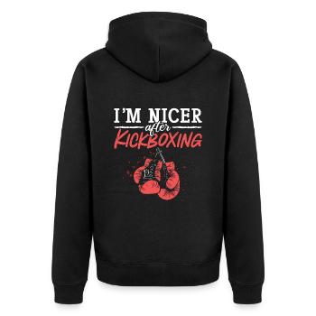 Je suis plus gentil après kickboxing Kickboxer Boxing Sport - Veste à capuche bio Premium Unisexe - noir - Dos - Nico (187cm)