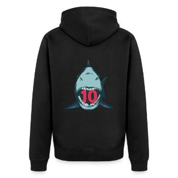Megalodon Hai 10th birthday 10 years Megalodon - Unisex Premium Organic Zip Hoodie - black - Back - Nico (187cm)