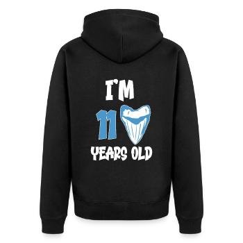 Ich bin 11 Jahre alt - Megalodon-Zahnhai 11. - Unisex Premium Bio Zip Hoodie - Schwarz - Hinten - Nico (187cm)