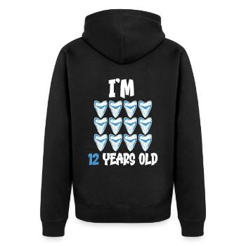 Ich bin 12 Jahre alt - Megalodon-Zahnhai 12. - Unisex Premium Bio Zip Hoodie - Schwarz - Hinten - Nico (187cm)